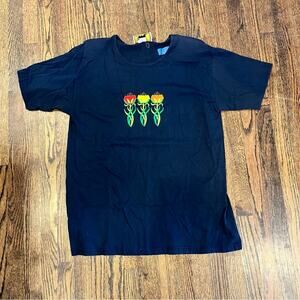 Vintage Floral Navy Shirt Size 18 Embroidered Roses Cotton